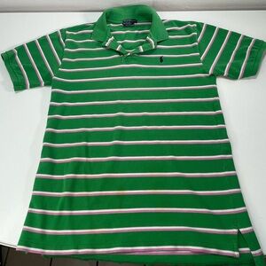 Polo Ralph Lauren Boys XL 20 Polo Shirt Green Pink Striped Pony Logo Preppy Y2K